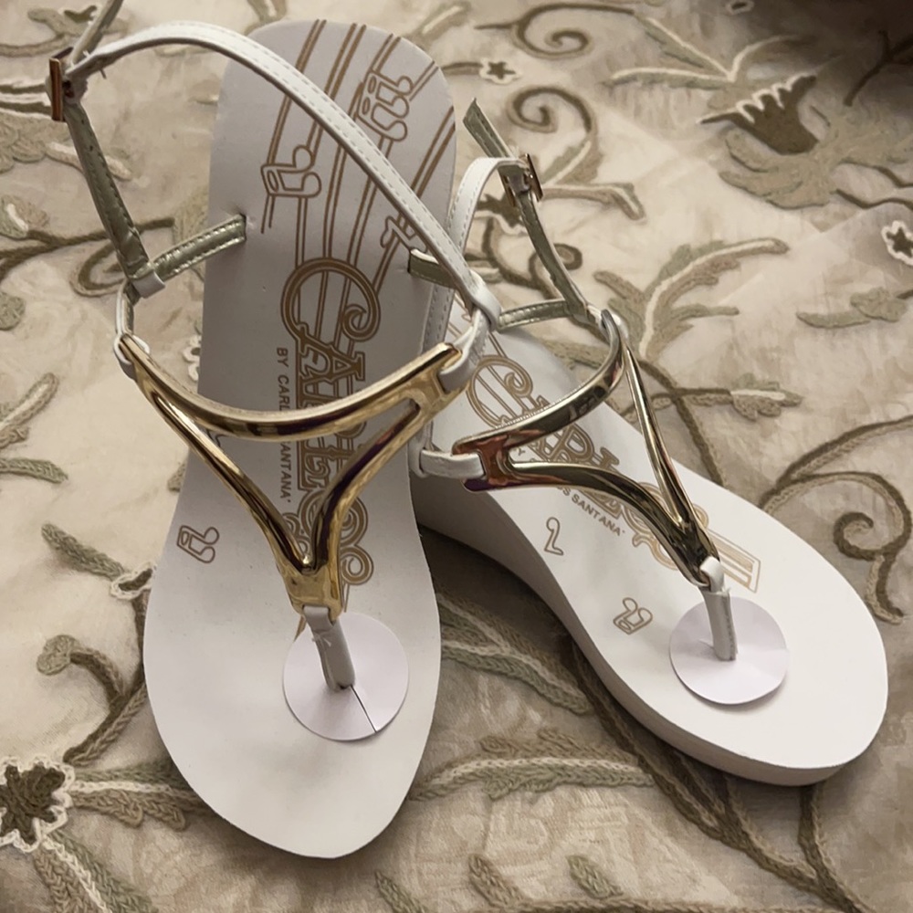 Carlos Santana White Sandal with Gold Accent